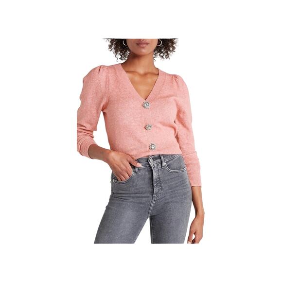 Express Sweaters - NEW EXPRESS $98 M PINK JEWEL EMBELLISHED BUTTON PUFF SLEEVE SWEATER COQUETTE Y2K